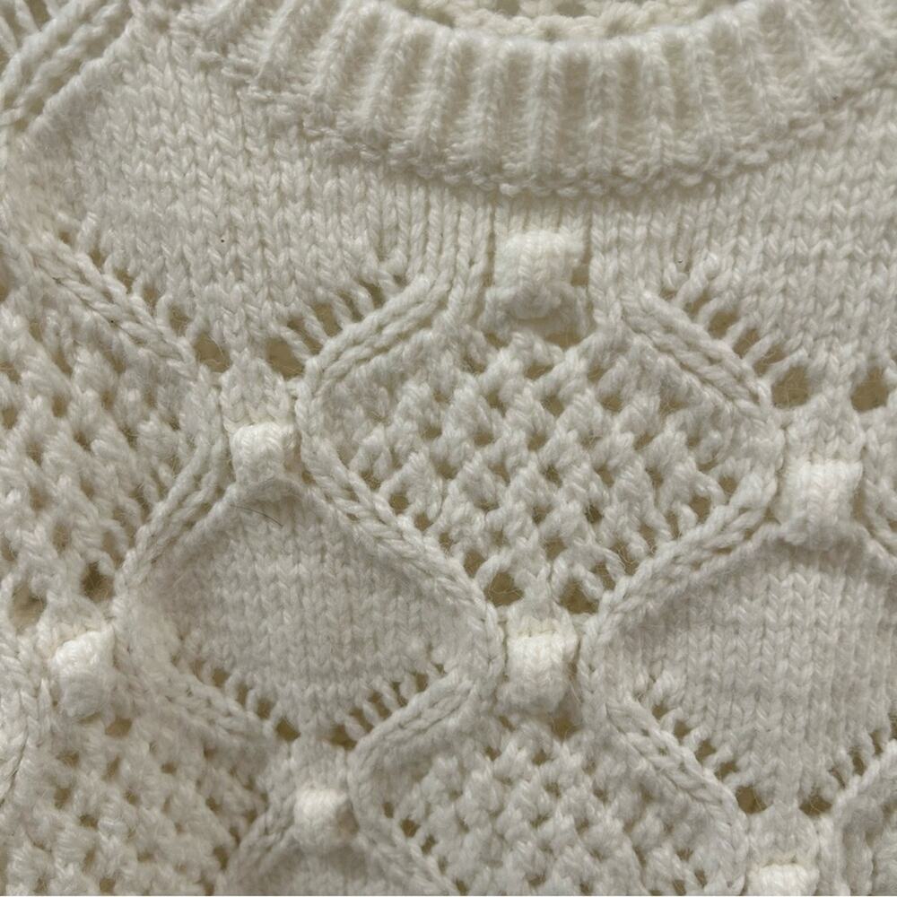 Lucky Brand Ivory Diamond Open Knit Bobble Chunky Crewneck Sweater White Sz XL - Picture 7 of 15